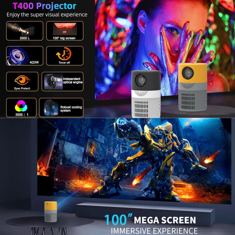 T400 100 inch Screen 3000 Lumens LED Mini Projector, Plug Type:AU Plug(Grey Yellow) - Mini Projector by PMC TechLife | Online Shopping South Africa | PMC TechLife | Buy Now Pay Later Mobicred