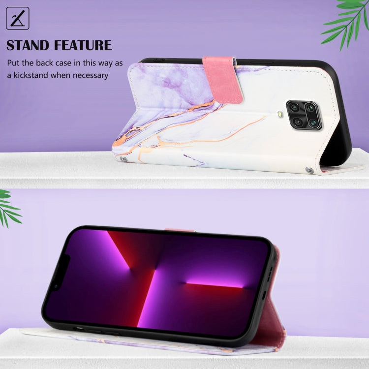 For Xiaomi Redmi Note 9S / Note 9 Pro / Note 9 Pro Max PT003 Marble Pattern Flip Leather Phone Case(White Purple LS006) - Xiaomi Cases by PMC Jewellery | Online Shopping South Africa | PMC Jewellery | Buy Now Pay Later Mobicred