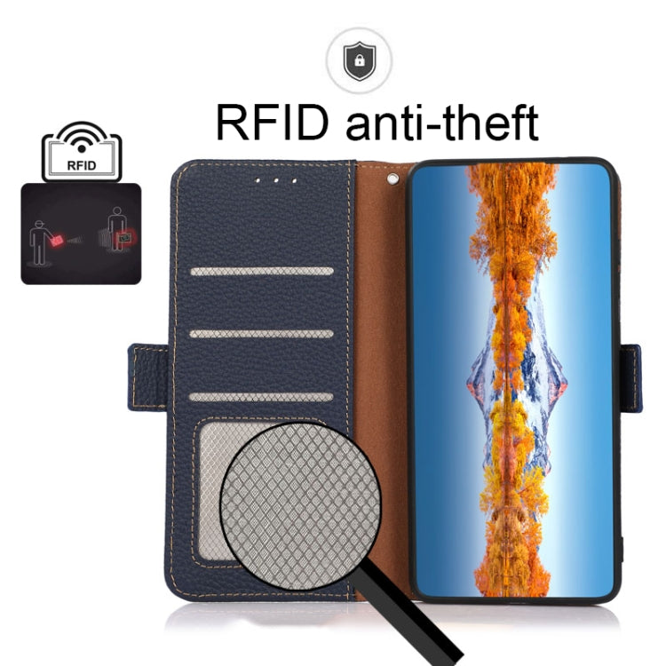 For Google Pixel 7 Pro 5G KHAZNEH Side-Magnetic Litchi Genuine Leather RFID Phone Case(Blue) - Google Cases by PMC TechLife | Online Shopping South Africa | PMC TechLife | Buy Now Pay Later Mobicred