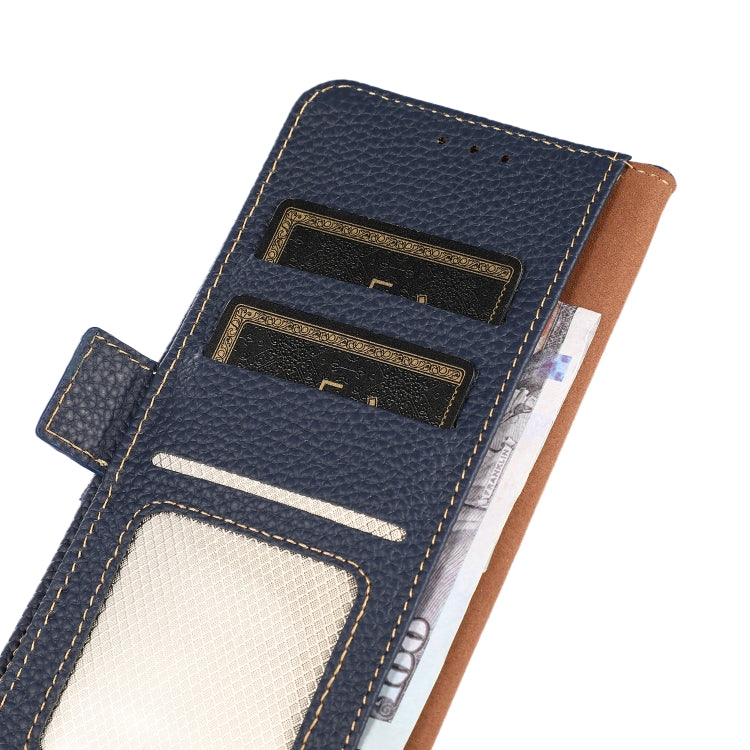 For Google Pixel 7 5G KHAZNEH Side-Magnetic Litchi Genuine Leather RFID Phone Case(Blue) - Google Cases by PMC TechLife | Online Shopping South Africa | PMC TechLife | Buy Now Pay Later Mobicred
