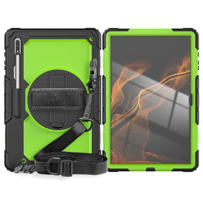 For Samsung Galaxy Tab S10 Ultra / S9 Ultra / S8 Ultra Silicone + PC Tablet Case with Shoulder Strap(Black+Yellow Green) - Tab S10 Ultra Cases by PMC Jewellery | Online Shopping South Africa | PMC Jewellery | Buy Now Pay Later Mobicred