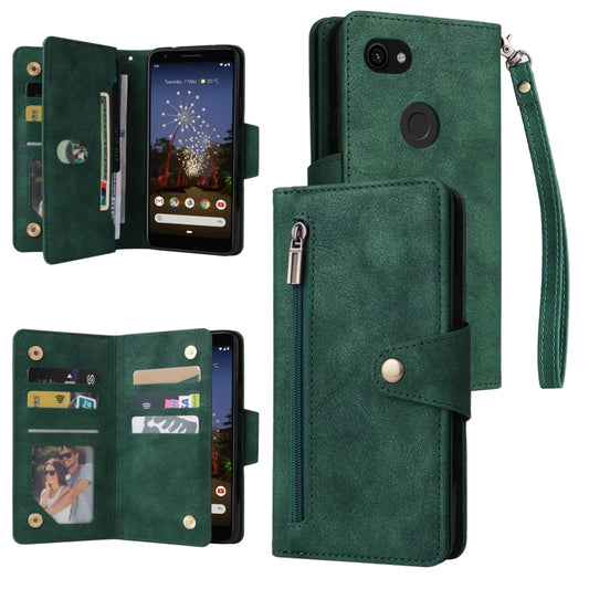 For Google Pixel 3A Rivet Buckle 9 Cards Three Fold Leather Phone Case(Green) - Google Cases by PMC Jewellery | Online Shopping South Africa | PMC Jewellery | Buy Now Pay Later Mobicred