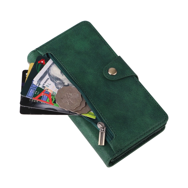 For Google Pixel 3A Rivet Buckle 9 Cards Three Fold Leather Phone Case(Green) - Google Cases by PMC Jewellery | Online Shopping South Africa | PMC Jewellery | Buy Now Pay Later Mobicred