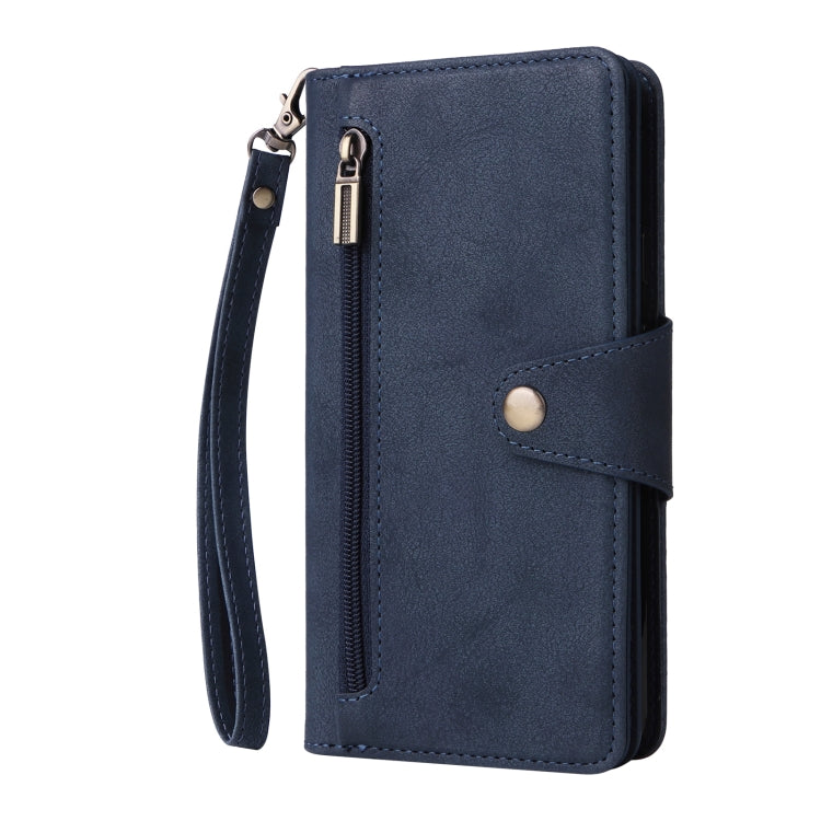 For Google Pixel 3A XL Rivet Buckle 9 Cards Three Fold Leather Phone Case(Blue) - Google Cases by PMC TechLife | Online Shopping South Africa | PMC TechLife | Buy Now Pay Later Mobicred