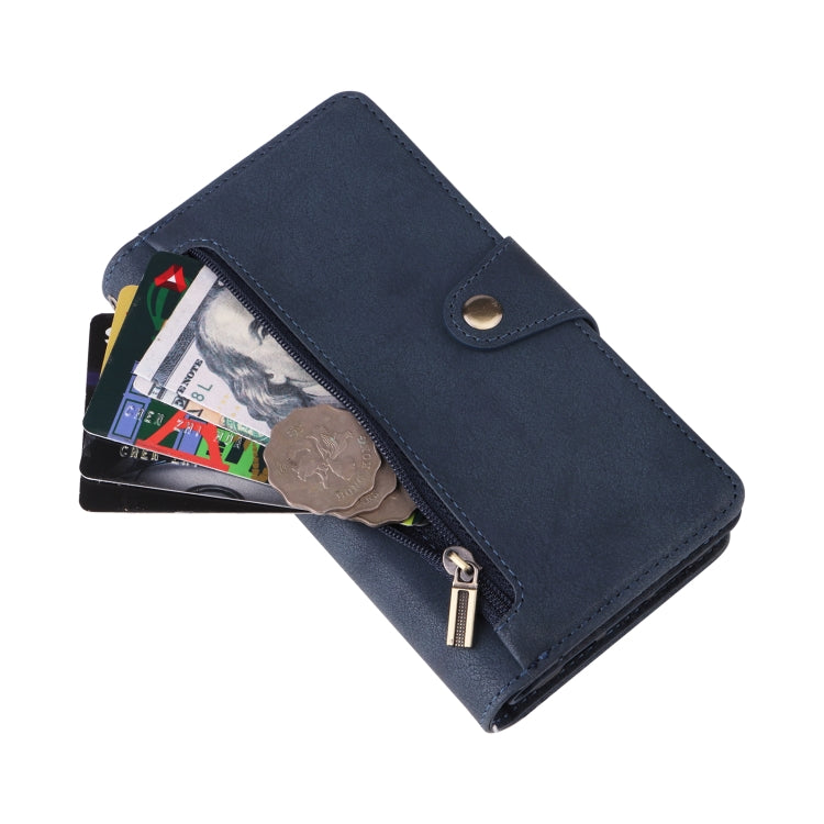 For Google Pixel 3A XL Rivet Buckle 9 Cards Three Fold Leather Phone Case(Blue) - Google Cases by PMC TechLife | Online Shopping South Africa | PMC TechLife | Buy Now Pay Later Mobicred