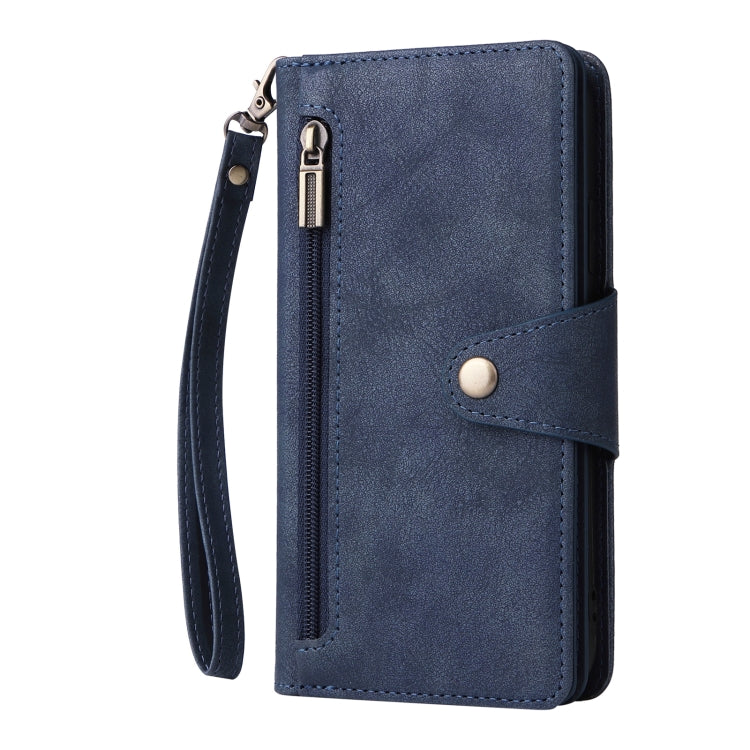 For Google Pixel 4 Rivet Buckle 9 Cards Three Fold Leather Phone Case(Blue) - Google Cases by PMC TechLife | Online Shopping South Africa | PMC TechLife | Buy Now Pay Later Mobicred