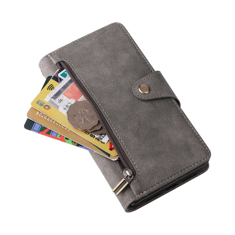 For Google Pixel 4 Rivet Buckle 9 Cards Three Fold Leather Phone Case(Grey) - free shipping - PMC TechLife - Order now!