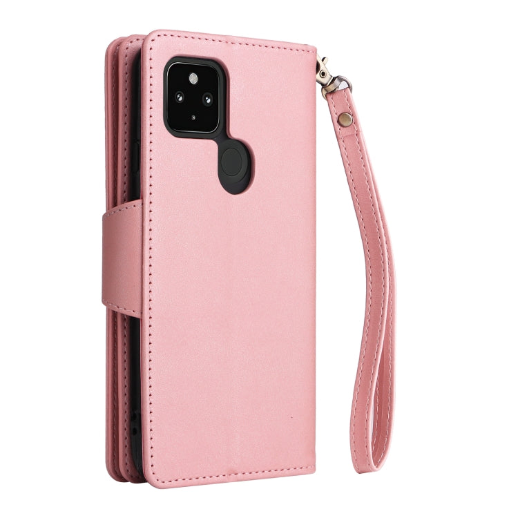 For Google Pixel 4A 5G Rivet Buckle 9 Cards Three Fold Leather Phone Case(Rose Gold) - Google Cases by PMC Jewellery | Online Shopping South Africa | PMC Jewellery | Buy Now Pay Later Mobicred