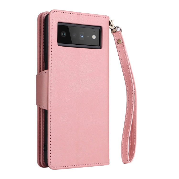 For Google Pixel 6 Pro Rivet Buckle 9 Cards Three Fold Leather Phone Case(Rose Gold) - Google Cases by PMC Jewellery | Online Shopping South Africa | PMC Jewellery | Buy Now Pay Later Mobicred