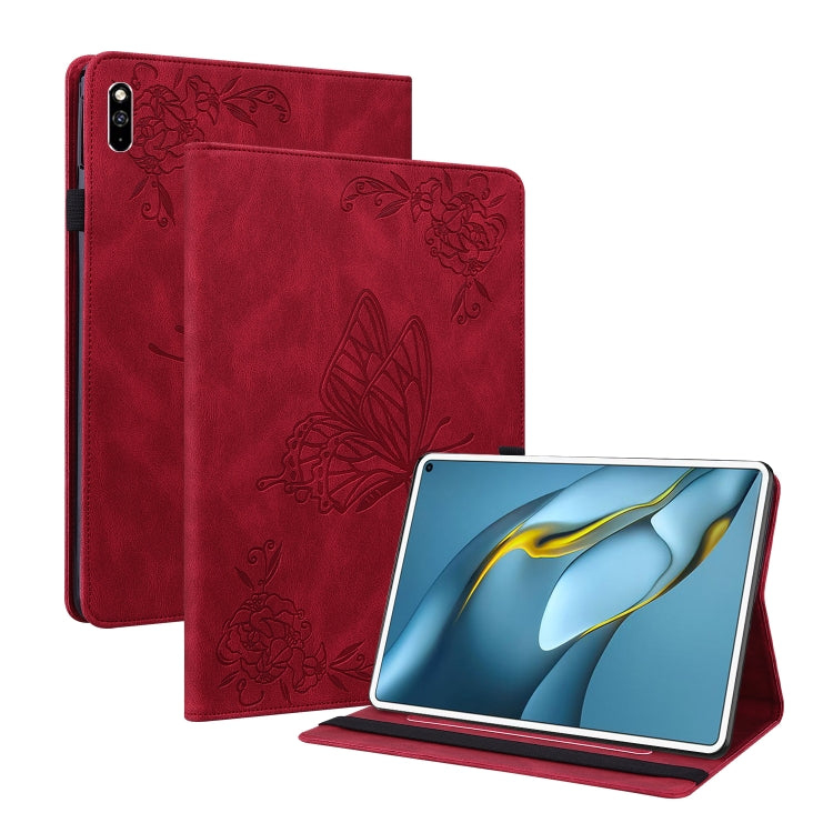 For Huawei MatePad Pro 10.8 2021 Butterfly Flower Embossed Leather Tablet Case(Red) - Huawei by PMC TechLife | Online Shopping South Africa | PMC TechLife | Buy Now Pay Later Mobicred