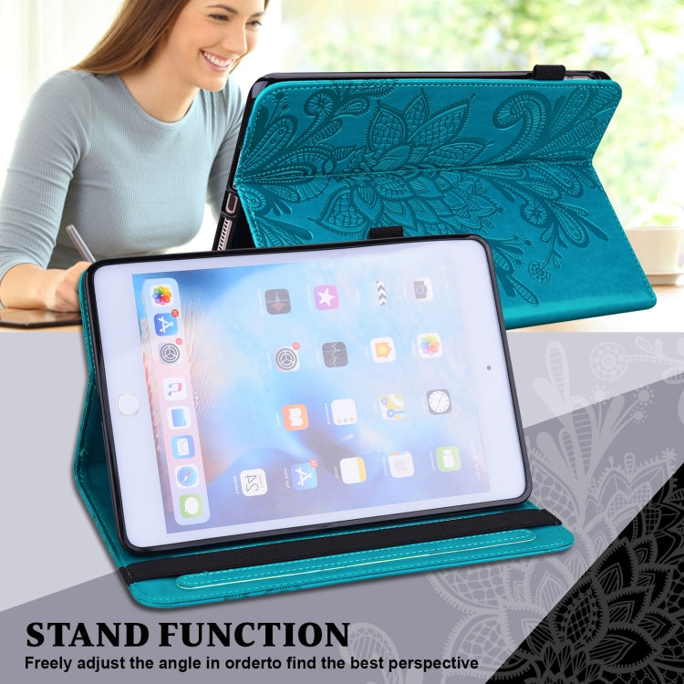 For Lenovo M10 Plus 10.6 3rd Gen 2022 Lace Flower Embossing Pattern Leather Tablet Case(Blue) - Lenovo by PMC TechLife | Online Shopping South Africa | PMC TechLife | Buy Now Pay Later Mobicred
