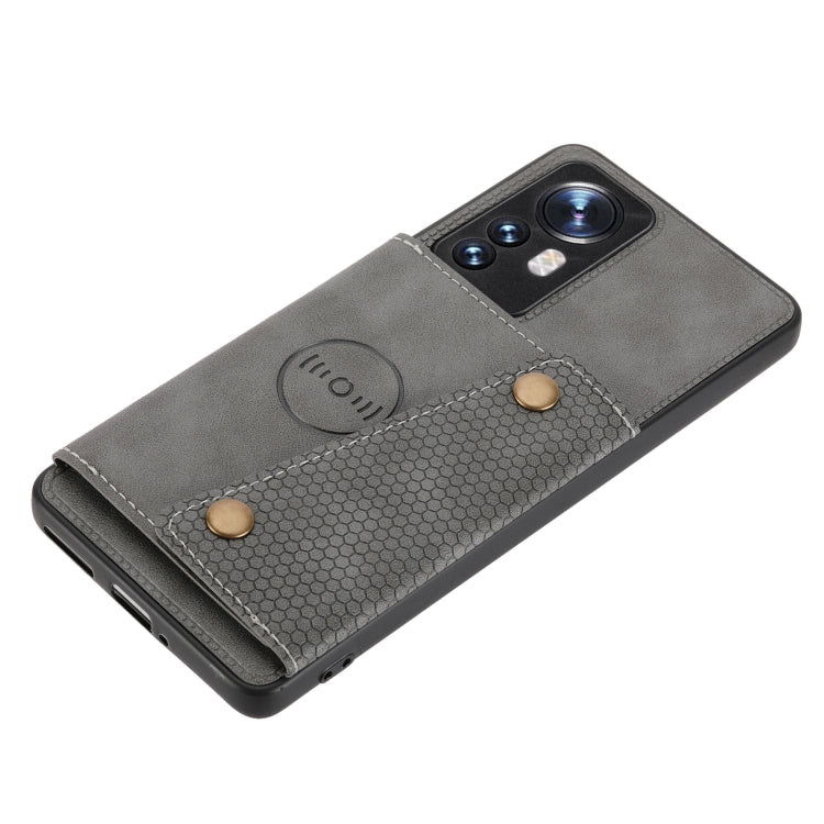 For Xiaomi 12 Double Buckle PU + TPU Shockproof Magnetic Phone Case(Grey) - Xiaomi Cases by PMC Jewellery | Online Shopping South Africa | PMC Jewellery