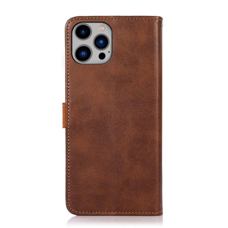 KHAZNEH Dual-color Cowhide Texture Flip Leather Phone Case For iPhone 16 Pro(Brown) - iPhone 16 Pro Cases by PMC Jewellery | Online Shopping South Africa | PMC Jewellery | Buy Now Pay Later Mobicred