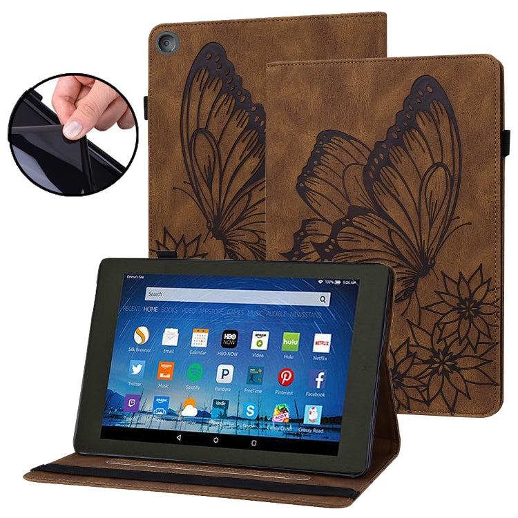 For Amazon Kindle Fire HD 10 2019 / 2017 Big Butterfly Embossed Smart Leather Tablet Case(Brown) - Amazon by PMC TechLife | Online Shopping South Africa | PMC TechLife | Buy Now Pay Later Mobicred