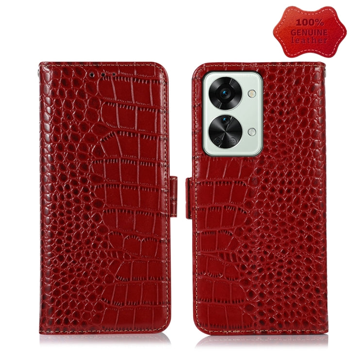 For OnePlus Nord 2T 5G Crocodile Top Layer Cowhide Leather Phone Case(Red) - OnePlus Cases by PMC TechLife | Online Shopping South Africa | PMC TechLife | Buy Now Pay Later Mobicred