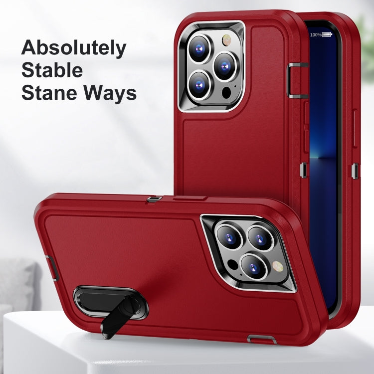 For iPhone 14 Pro Max 3 in 1 Rugged Holder Phone Case (Red + Black) - iPhone 14 Pro Max Cases by PMC TechLife | Online Shopping South Africa | PMC TechLife