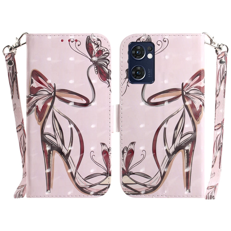 For OPPO Reno7 5G Foreign / Find X5 Lite 3D Colored Horizontal Flip Leather Phone Case(Butterfly High-heeled) - OPPO Cases by PMC Jewellery | Online Shopping South Africa | PMC Jewellery | Buy Now Pay Later Mobicred