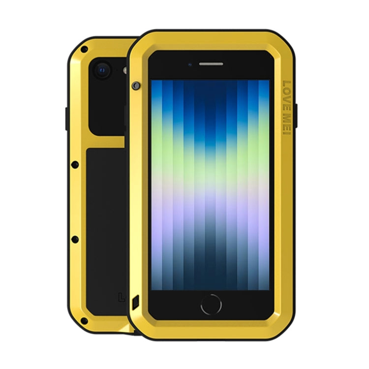 For iPhone SE 2022 / SE 2020 / 8 / 7 LOVE MEI Metal Shockproof Life Waterproof Dustproof Protective Phone Case with Glass(Yellow) - iPhone SE 2022 / 2020 / 8 / 7 Cases by LOVE MEI | Online Shopping South Africa | PMC Jewellery | Buy Now Pay Later Mobicred