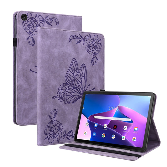 For Lenovo Tab M10 10.1 3rd Gen Butterfly Flower Embossed Leather Tablet Case(Purple) - Lenovo by PMC Jewellery | Online Shopping South Africa | PMC Jewellery | Buy Now Pay Later Mobicred