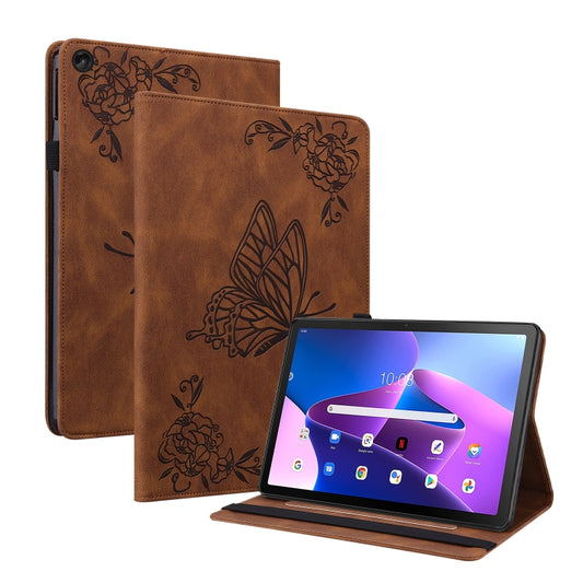 For Lenovo Tab M10 10.1 3rd Gen Butterfly Flower Embossed Leather Tablet Case(Brown) - Lenovo by PMC Jewellery | Online Shopping South Africa | PMC Jewellery | Buy Now Pay Later Mobicred