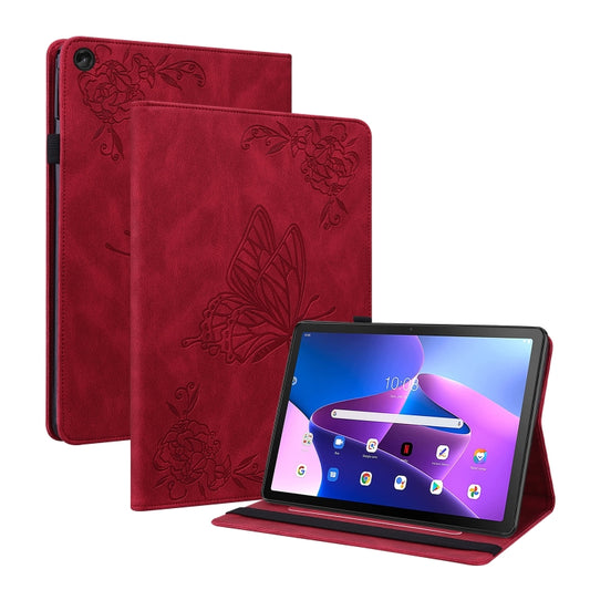 For Lenovo Tab M10 10.1 3rd Gen Butterfly Flower Embossed Leather Tablet Case(Red) - Lenovo by PMC Jewellery | Online Shopping South Africa | PMC Jewellery | Buy Now Pay Later Mobicred