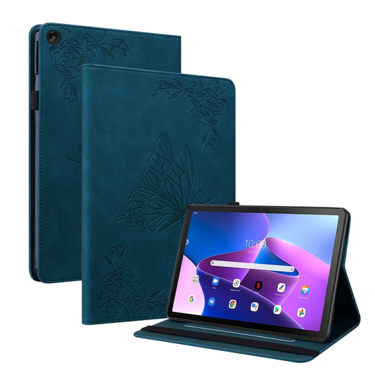 For Lenovo Tab M10 10.1 3rd Gen Butterfly Flower Embossed Leather Tablet Case(Blue) - Lenovo by PMC Jewellery | Online Shopping South Africa | PMC Jewellery | Buy Now Pay Later Mobicred