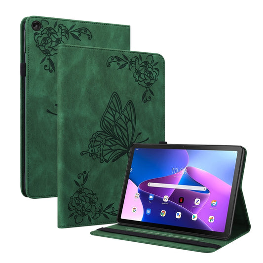 For Lenovo Tab M10 10.1 3rd Gen Butterfly Flower Embossed Leather Tablet Case(Green) - Lenovo by PMC Jewellery | Online Shopping South Africa | PMC Jewellery | Buy Now Pay Later Mobicred