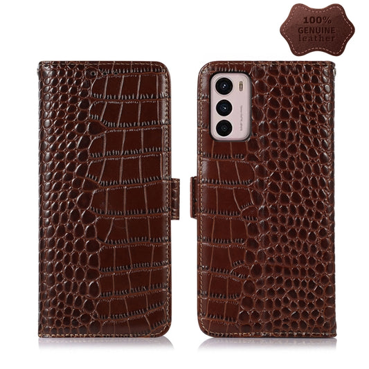 For Motorola Moto G42 Crocodile Top Layer Cowhide Leather Phone Case(Brown) - Motorola Cases by PMC Jewellery | Online Shopping South Africa | PMC Jewellery | Buy Now Pay Later Mobicred