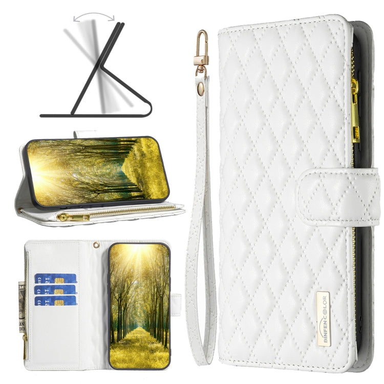 For OPPO A74 5G / A93 5G / A54 5G Diamond Lattice Zipper Wallet Leather Flip Phone Case(White) - OPPO Cases by PMC Jewellery | Online Shopping South Africa | PMC Jewellery