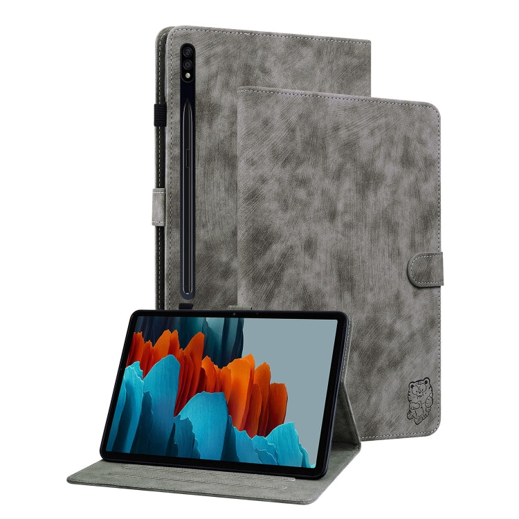 For Samsung Galaxy Tab S9+ Tiger Pattern Flip Leather Tablet Case(Grey) - Galaxy Tab S9+ Cases by PMC Jewellery | Online Shopping South Africa | PMC Jewellery | Buy Now Pay Later Mobicred