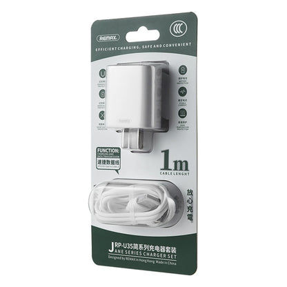 REMAX RP-U35 Jane Series 2.1A Dual USB Port Fast Charger Set, Cable:Micro USB(EU Plug) - USB Charger by REMAX | Online Shopping South Africa | PMC Jewellery | Buy Now Pay Later Mobicred