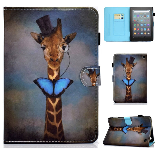 For Amazon Kindle Fire 7 2022 Colored Drawing Stitching Leather Tablet Case, with Holder & Card Slots(Deer) - Amazon by PMC Jewellery | Online Shopping South Africa | PMC Jewellery | Buy Now Pay Later Mobicred