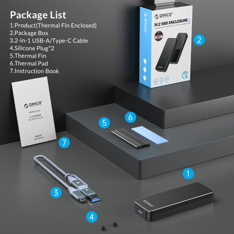 ORICO HM2C3-BK USB3.1 Gen1 Type-C 6Gbps M.2 SATA SSD Enclosure(Black) - free shipping - PMC Jewellery - Order now!