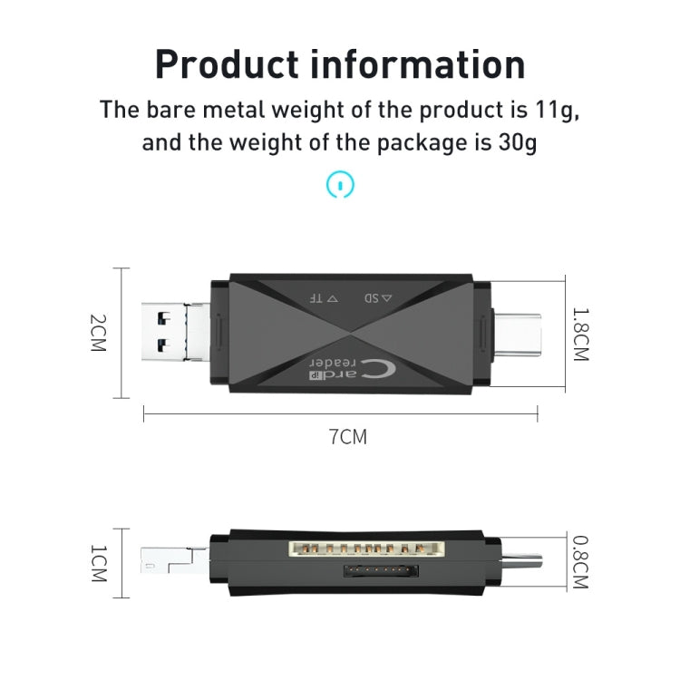 ADS-218 8 Pin+USB+Type-C Multi-function Card Reader(Black) - free shipping - PMC Jewellery - Order now!