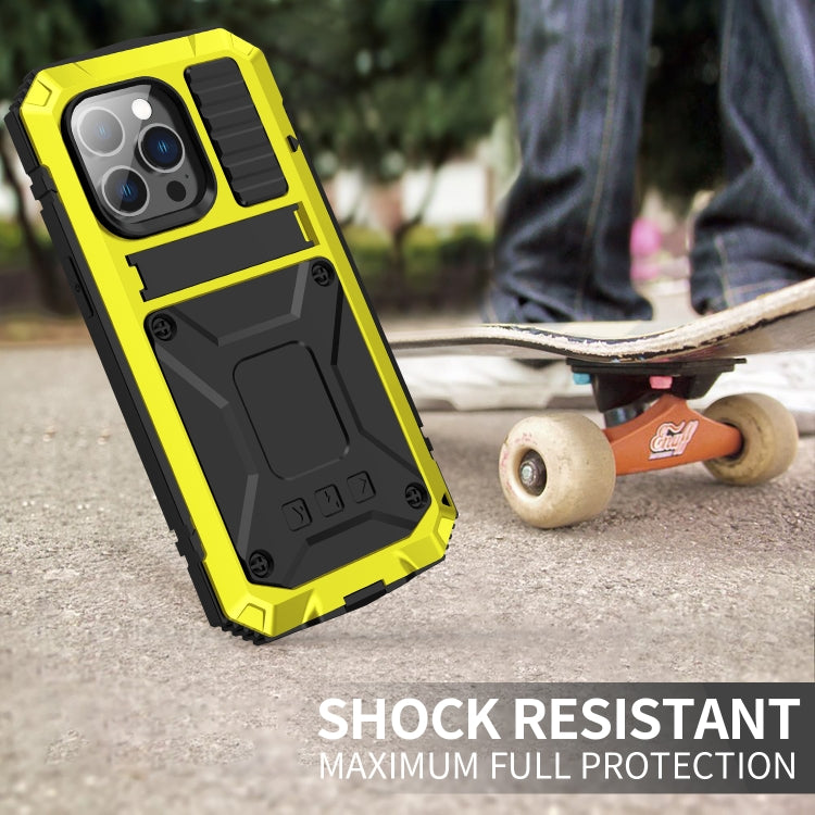 For iPhone 14 Pro Max R-JUST Shockproof Waterproof Dust-proof Case with Holder (Yellow) - iPhone 14 Pro Max Cases by R-JUST | Online Shopping South Africa | PMC Jewellery | Buy Now Pay Later Mobicred