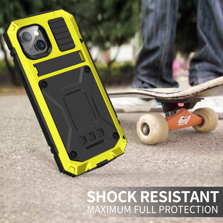 For iPhone 14 R-JUST Shockproof Waterproof Dust-proof Case with Holder (Yellow) - iPhone 14 Cases by R-JUST | Online Shopping South Africa | PMC TechLife | Buy Now Pay Later Mobicred