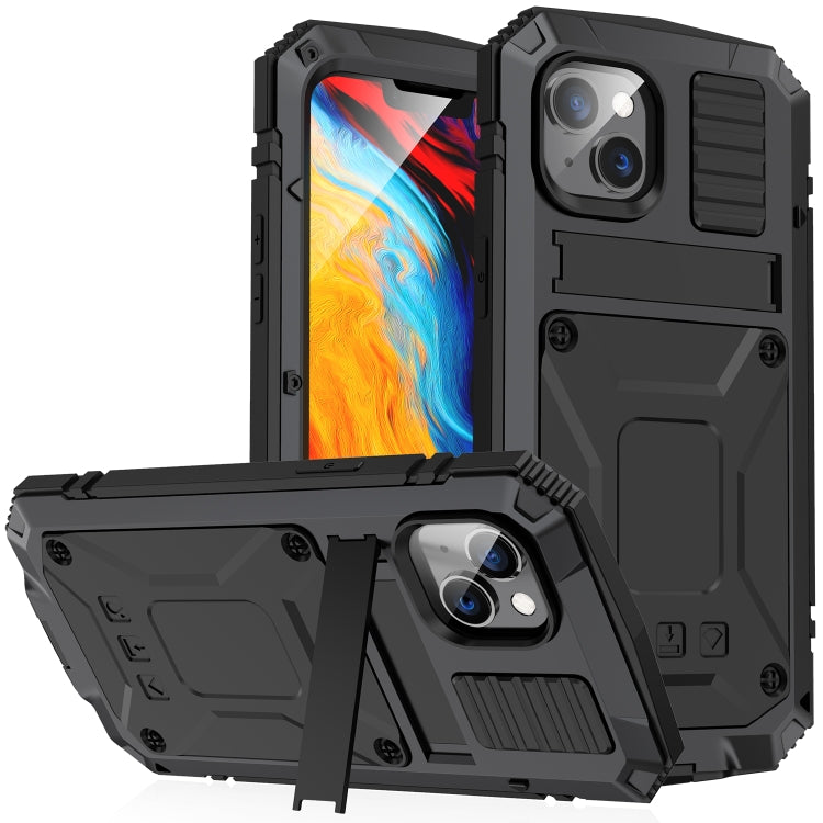For iPhone 14 Plus R-JUST Shockproof Waterproof Dust-proof Case with Holder (Black) - iPhone 14 Plus Cases by R-JUST | Online Shopping South Africa | PMC Jewellery