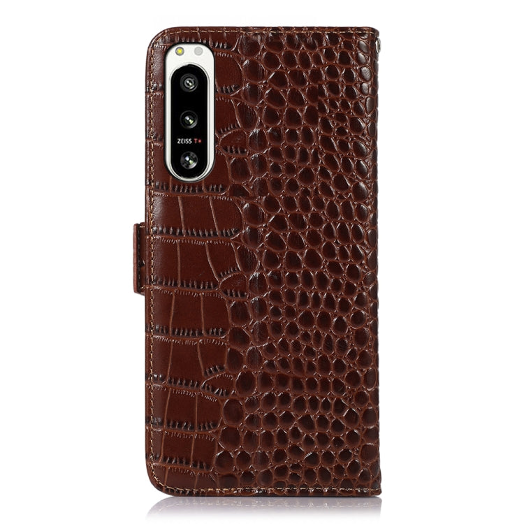 For Sony Xperia 5 IV Crocodile Top Layer Cowhide Leather Phone Case(Brown) - Sony Cases by PMC TechLife | Online Shopping South Africa | PMC TechLife | Buy Now Pay Later Mobicred