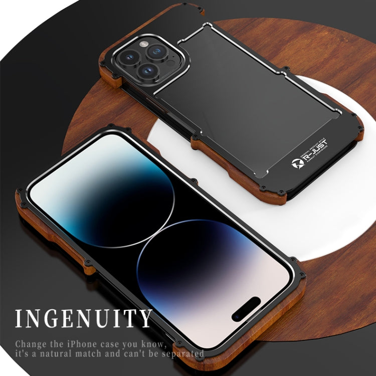 For iPhone 14 R-JUST Ironwood Generation Metal + Wood Phone Case - iPhone 14 Cases by R-JUST | Online Shopping South Africa | PMC Jewellery