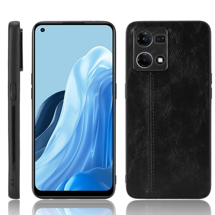 For OPPO Reno7 4G Sewing Cow Pattern Skin PC + PU + TPU Case(Black) - OPPO Cases by PMC TechLife | Online Shopping South Africa | PMC TechLife | Buy Now Pay Later Mobicred
