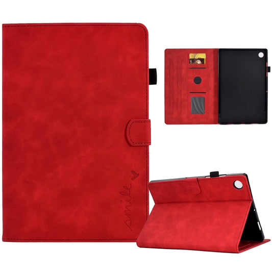 For Lenovo Tab M10 3rd Gen Embossed Smile Flip Tablet Leather Case(Red) - Lenovo by PMC Jewellery | Online Shopping South Africa | PMC Jewellery | Buy Now Pay Later Mobicred