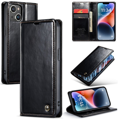 For iPhone 14 Plus CaseMe 003 Crazy Horse Texture Leather Phone Case(Black) - iPhone 14 Plus Cases by CaseMe | Online Shopping South Africa | PMC Jewellery | Buy Now Pay Later Mobicred