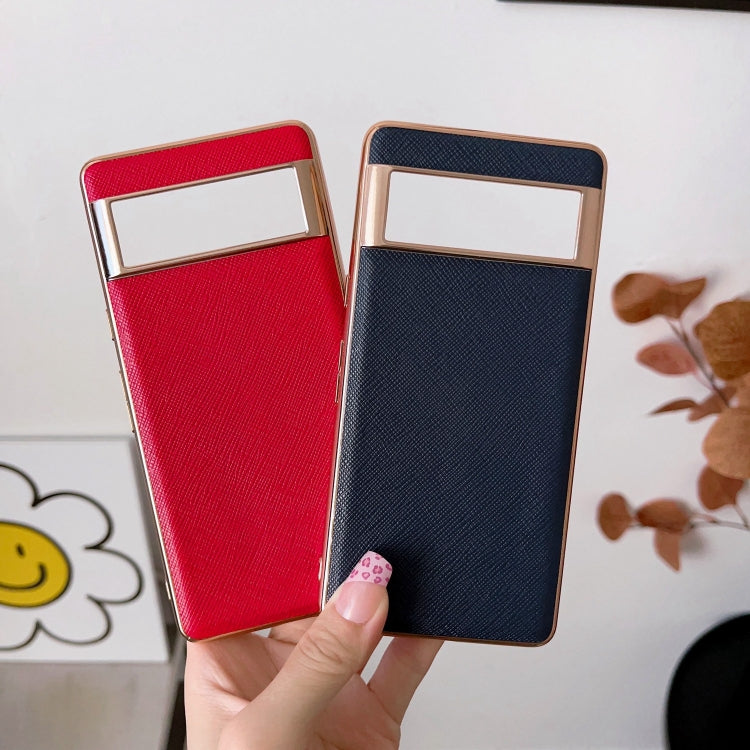 For Google Pixel 6 Pro Nano Electroplating Cross Texture Genuine Leather Phone Case(Red) - Google Cases by PMC TechLife | Online Shopping South Africa | PMC TechLife | Buy Now Pay Later Mobicred