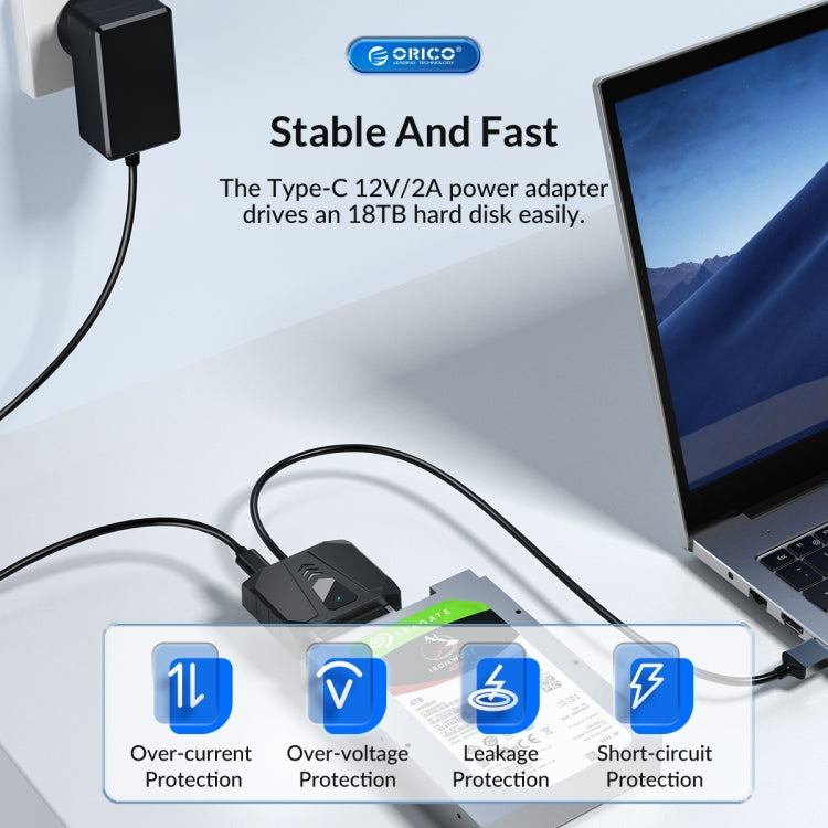 ORICO UTS1 USB 3.0 2.5-inch SATA HDD Adapter with 12V 2A Power Adapter, Cable Length:0.5m(UK Plug) - USB to IDE / SATA by ORICO | Online Shopping South Africa | PMC Jewellery | Buy Now Pay Later Mobicred