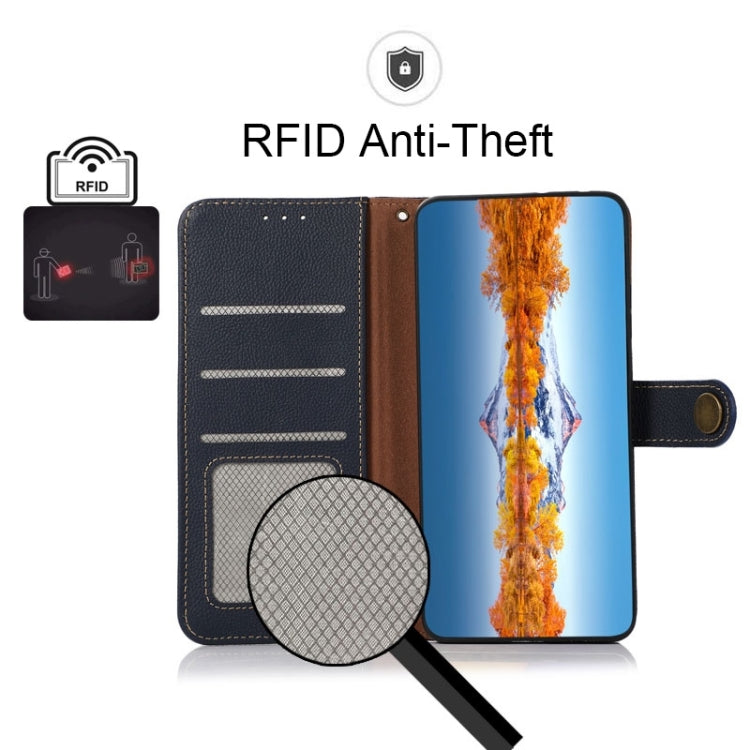 For Sony Xperia 5 IV KHAZNEH Custer Genuine Leather RFID Phone Case(Blue) - Sony Cases by PMC TechLife | Online Shopping South Africa | PMC TechLife | Buy Now Pay Later Mobicred