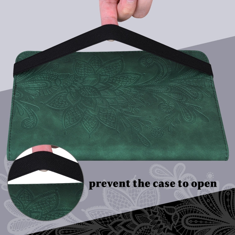 For Nokia T20 10.4 2021 Lace Flower Embossing Pattern Leather Tablet Case(Green) - Nokia by PMC TechLife | Online Shopping South Africa | PMC TechLife | Buy Now Pay Later Mobicred
