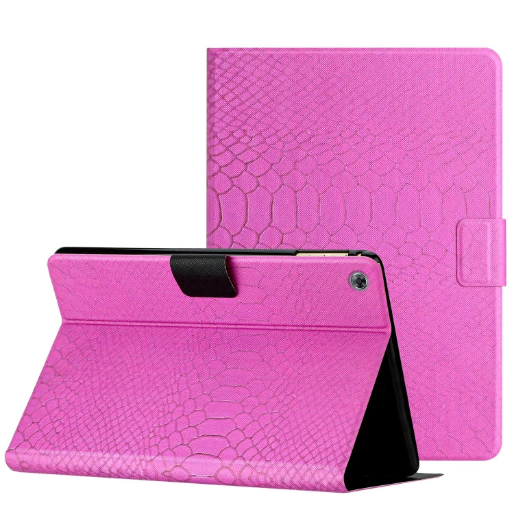 For Huawei MediaPad M5 lite 10.1 Solid Color Crocodile Texture Leather Smart Tablet Case(Rose Red) - Huawei by PMC TechLife | Online Shopping South Africa | PMC TechLife | Buy Now Pay Later Mobicred