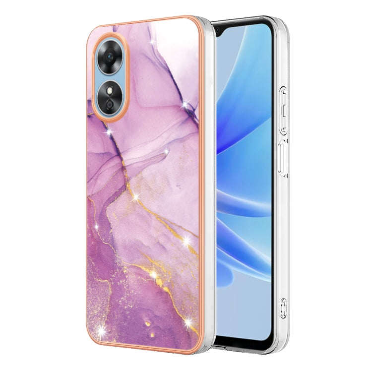 For OPPO A17 Electroplating Marble Dual-side IMD Phone Case(Purple 001) - OPPO Cases by PMC TechLife | Online Shopping South Africa | PMC TechLife | Buy Now Pay Later Mobicred