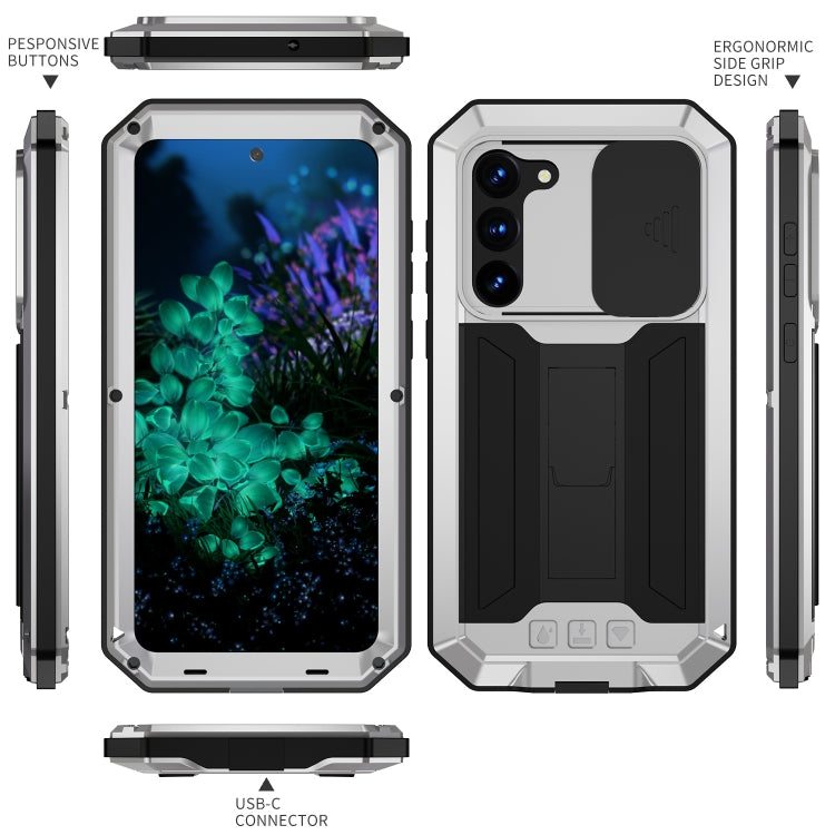 For Samsung Galaxy S23+ 5G R-JUST Sliding Camera Design Life Waterproof Dustproof Shockproof Phone Case(Silver) - Galaxy S23+ 5G Cases by R-JUST | Online Shopping South Africa | PMC Jewellery