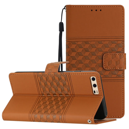 For Huawei P10 Plus Diamond Embossed Skin Feel Leather Phone Case with Lanyard(Brown) - Huawei Cases by PMC Jewellery | Online Shopping South Africa | PMC Jewellery